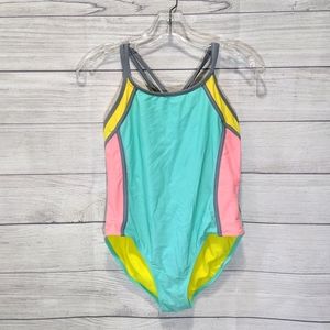Wonder Nation Teal One Piece Suit with Grey Yellow Salmon Color Blocks Size XXL